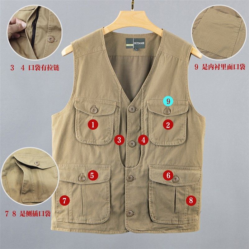 春秋款男士薄马甲多口袋加A肥加大休闲背心中老年爸爸,男装,常规马甲,淘宝优惠券,粉丝福利购,淘宝优惠卷