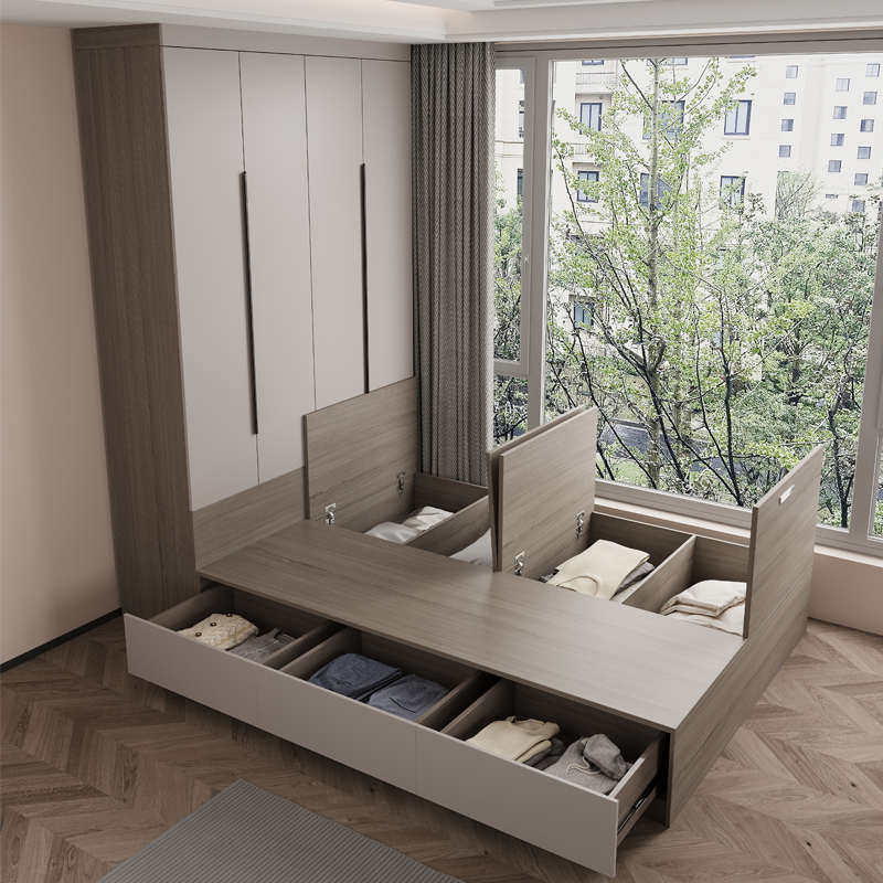 书桌床带衣柜一体组合小户型多功能实木家用物儿童床储榻榻米卧室