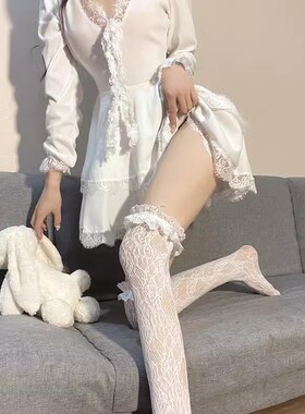 蕾丝长筒袜洛丽塔高筒过膝袜子白色花边长筒纯欲lolita复古jk黑丝