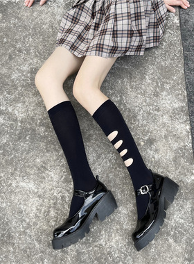 不对称袜子女in潮网红街头in潮中筒袜JK黑色丝袜小腿袜AB袜