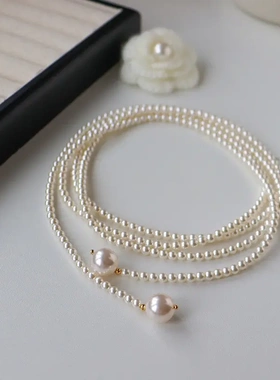 秋冬毛线花朵圆球珍珠款项链复古毛衣链小众个性轻奢高级感项饰女