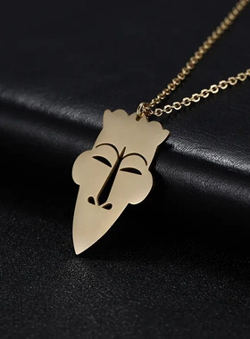 热销个性潮流嘻哈风朋克部落面具项链18k真金电镀