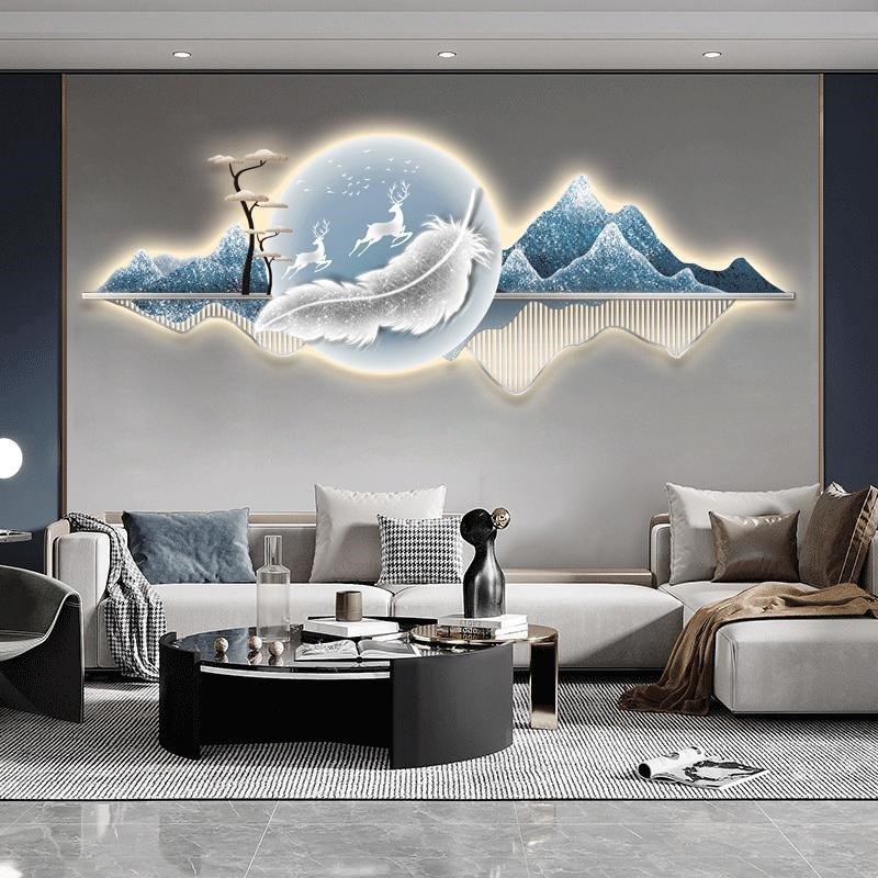 新款大气客厅装饰画LEqD氛围灯画现代轻奢沙发背景墙壁画高级挂画