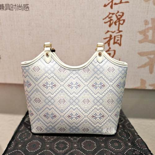 【银白蝶翼】广西民族风壮锦非遗托特菜篮子女包大容量送礼B5038