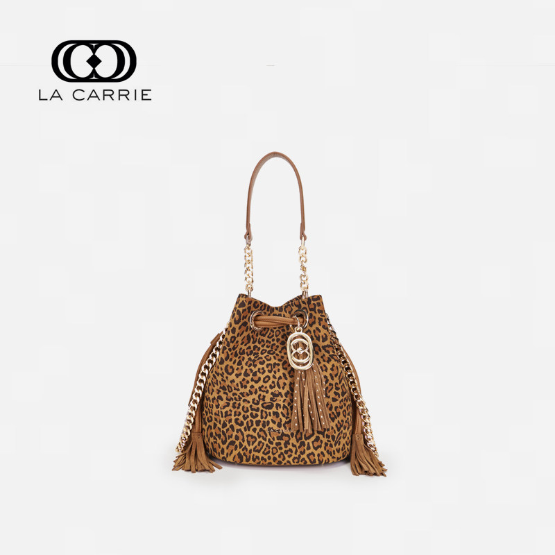 意大利La Carrie国际轻奢品牌水桶包豹纹欧美真皮单肩斜挎女包潮