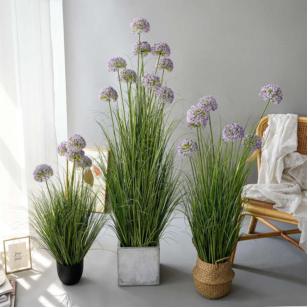 葱球仿真花植物落地盆栽假树轻奢高端室内大型芦苇草绿植造景摆件