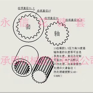 19齿模数1.5压力角30度套大径31.2小径27轴大径30小径25.5