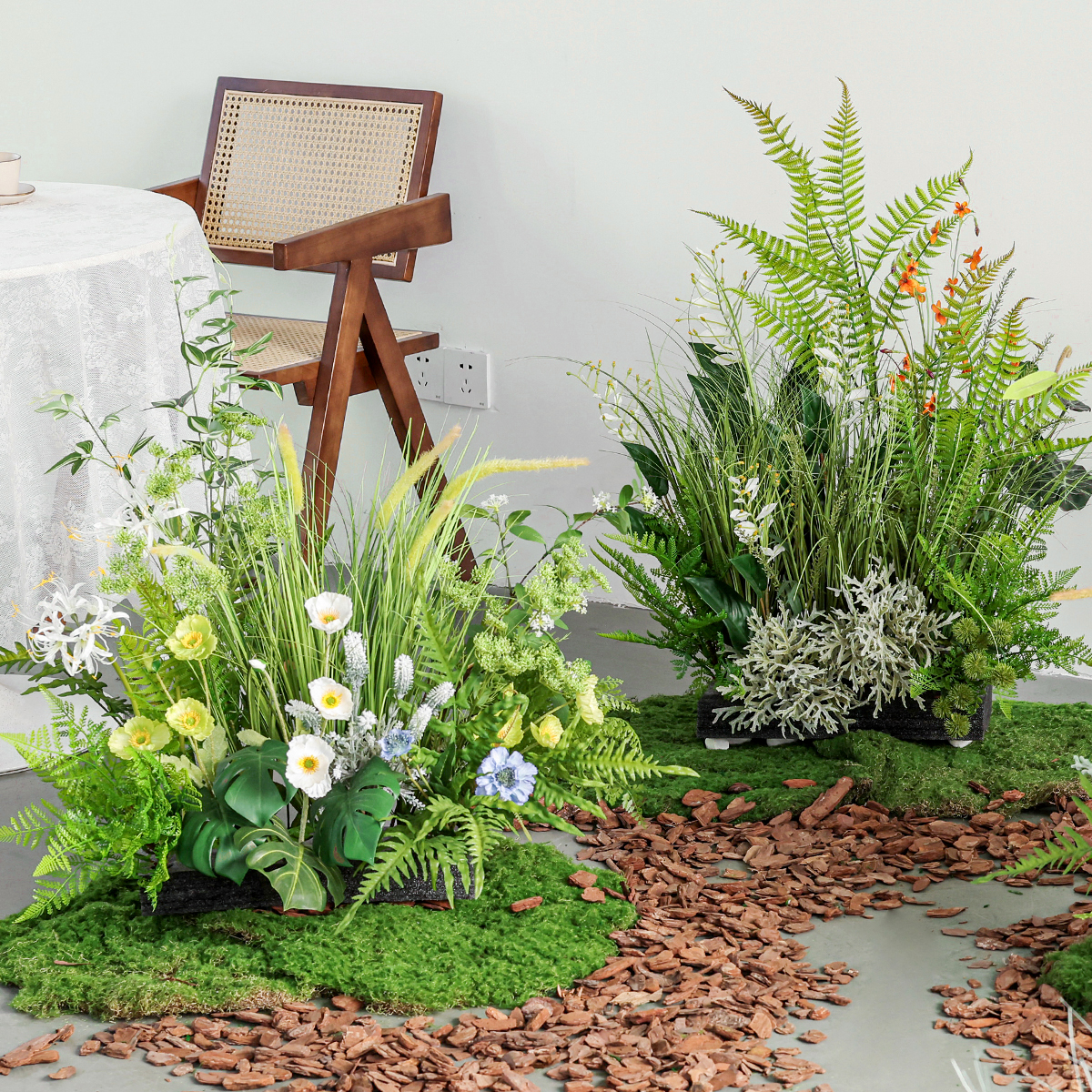 仿真花造景植物软装围挡花箱假花草摆设户外绿植花艺酒店室内摆件