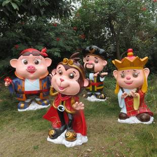 玻璃钢卡通西游记雕塑户外美食街商城美陈孙悟空猪八戒卡通雕塑