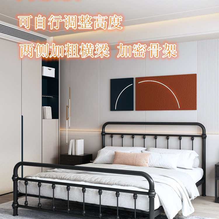 铁艺床现代简约1.2 1.5 1.8米单人双人床儿童公主加厚美式铁架床