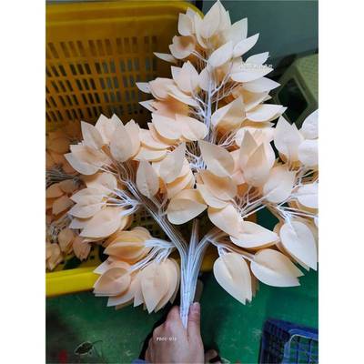 仿真杏色榕树叶样板间服装店创意摆件假树叶塑料树枝工程造景叶子