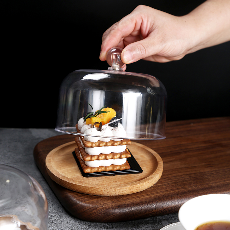 日式蛋糕托盘带盖水果展示盘甜品碟防尘罩榉木托盘点心糕点盘家用