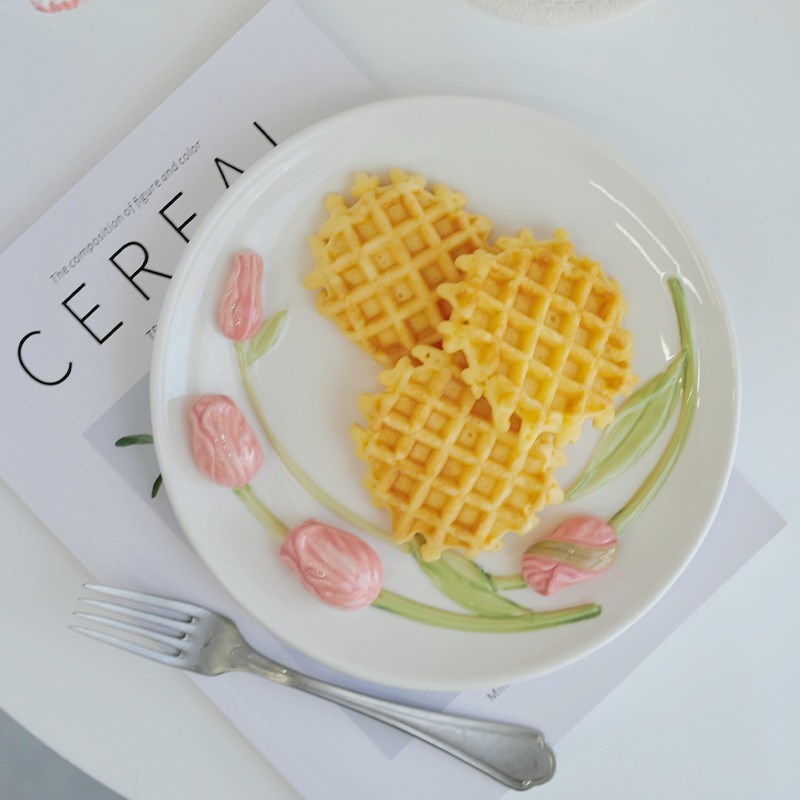 【秒杀】朵颐-郁金香陶瓷盘子平盘西餐盘家用意面盘