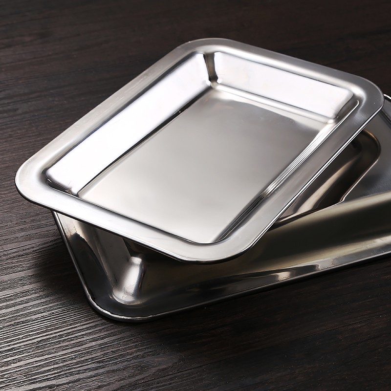 加厚304不锈钢长方形纯平底方盘餐盘点心盘酒店自助餐盘沙拉果盘