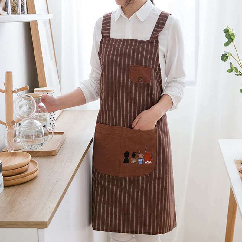 纯棉围裙女时尚家用厨房防水防油工作服夏季薄款全棉透气做饭围腰