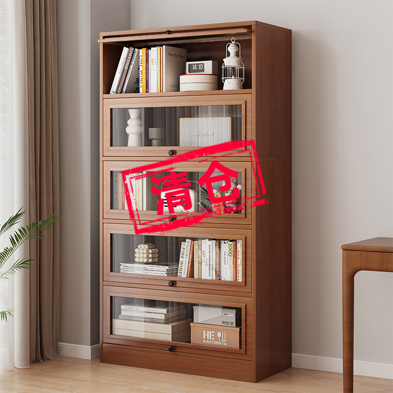 书柜置物架落地家用多层靠墙柜子储物柜客厅防尘透明门展示柜书架