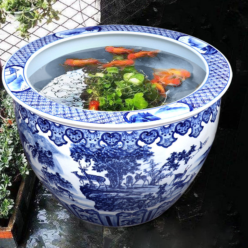 景德镇陶瓷鱼缸水莲荷花缸锦鲤养鱼睡莲盆乌龟特大号圆形家用风水