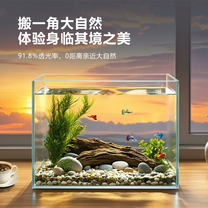 孔雀鱼专用超白鱼缸金晶玻璃小型家用30/40/2025新款方形桌面缸