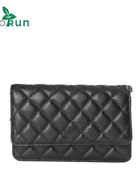 【C-woc发菜包】女士单肩包小香风轻奢菱格链条包黑色翻盖斜跨包