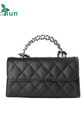 25s手柄kl秋季新款菱格纹牛皮手提包经典百搭小香风女士单肩包