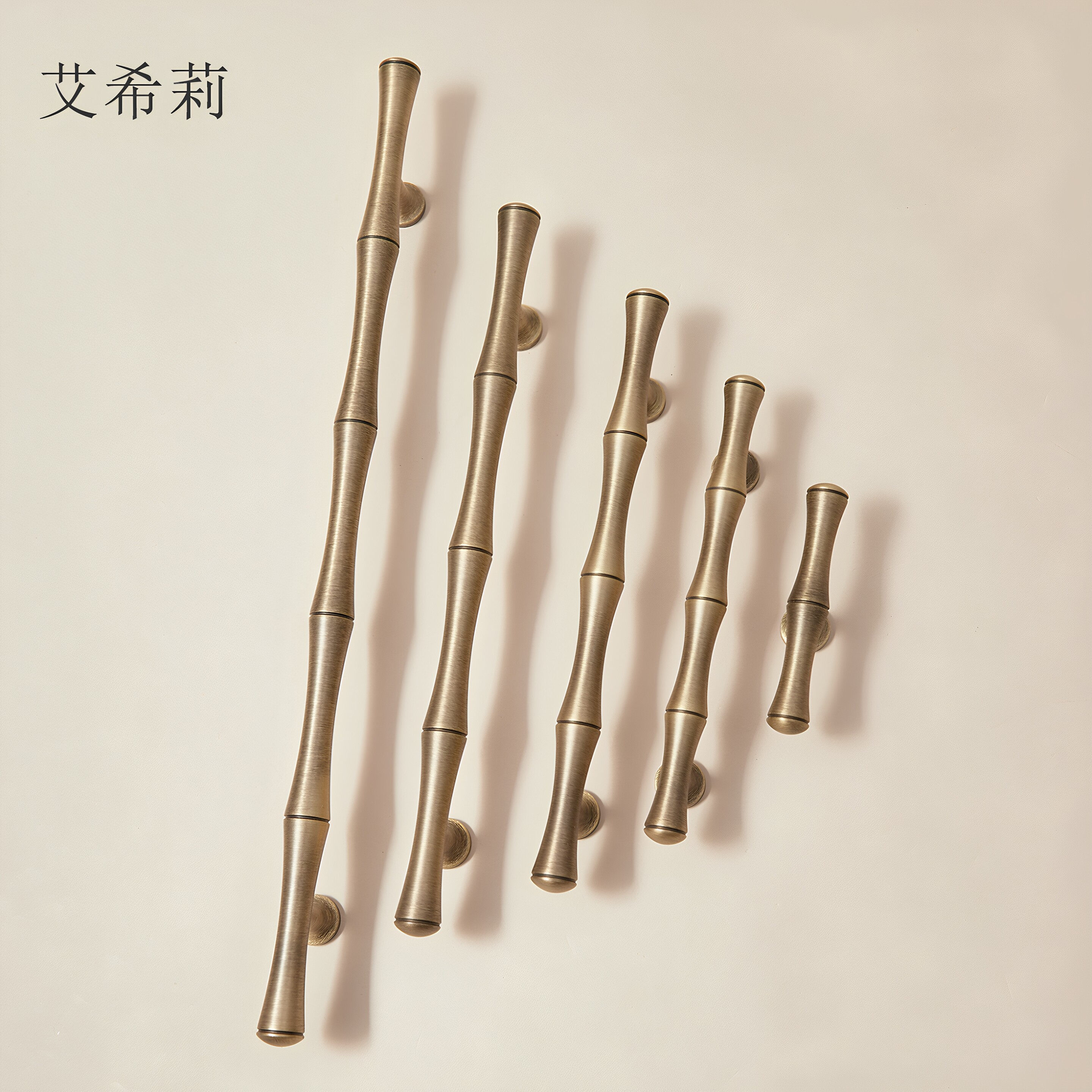 法式轻奢竹节中古风黄铜柜门拉手