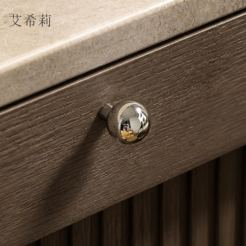 钛银色衣柜门把手法式圆形抽屉意式极简单孔厨房橱柜小拉手包豪斯