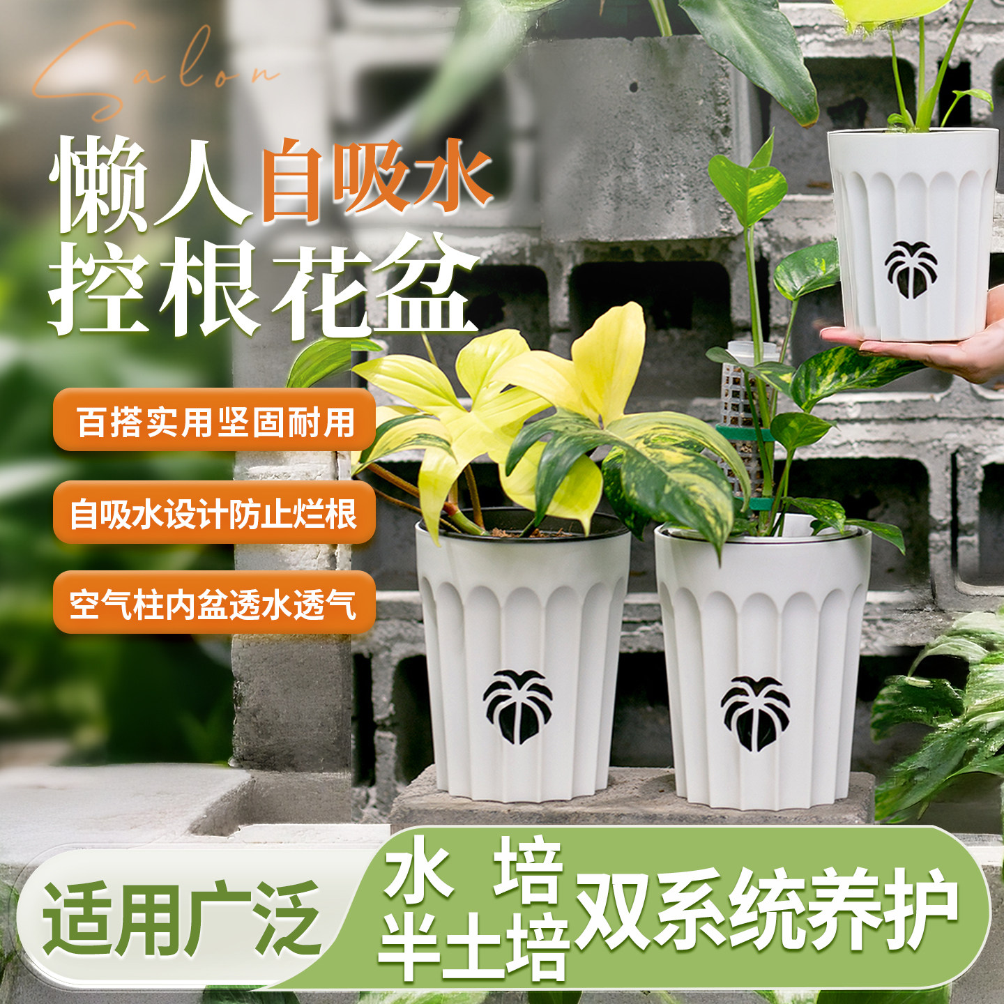 花烛海芋龟背竹热植盆蝴蝶兰懒人自吸水花盆水培套盆加高高档透气图片