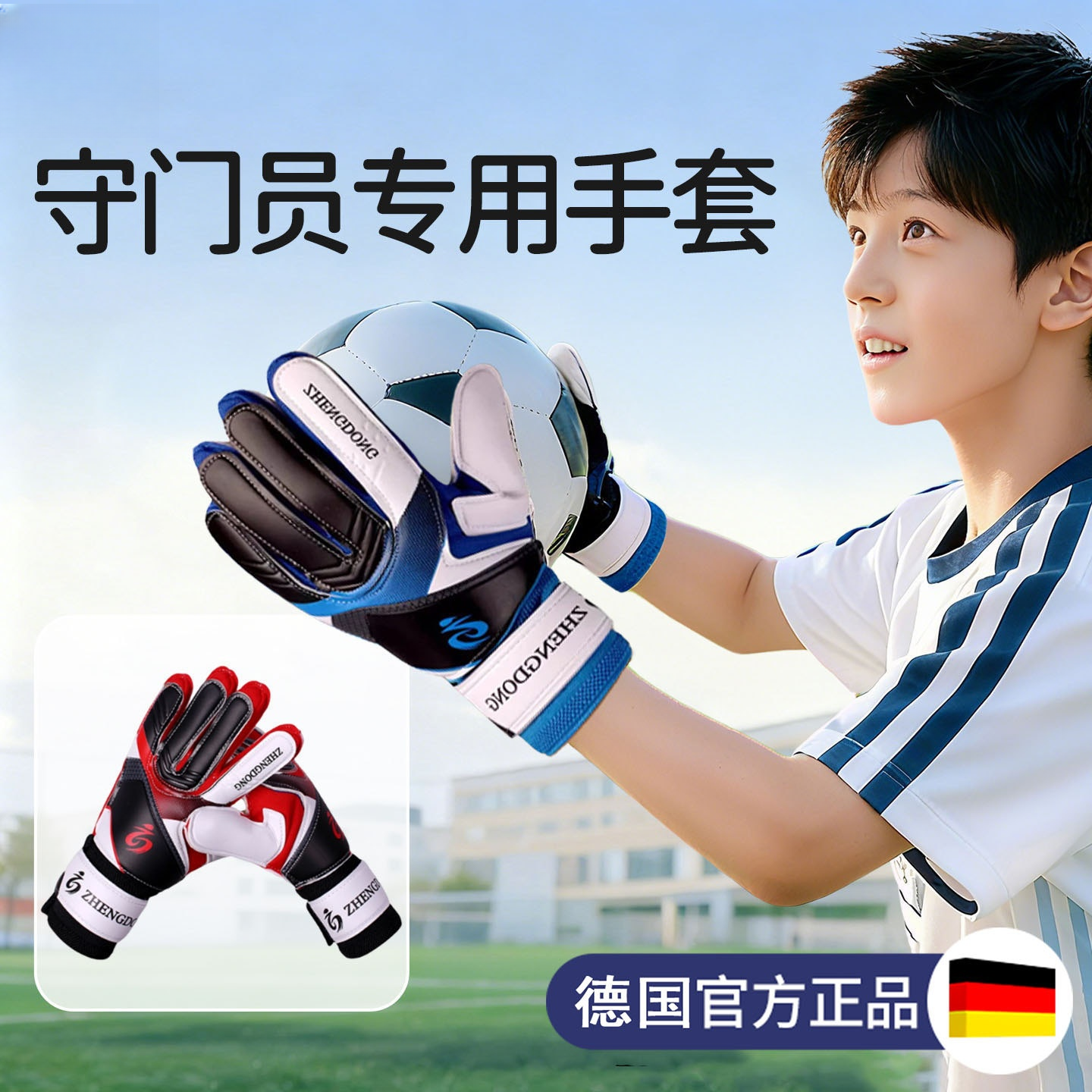 德国儿童足球守门员手套门将比赛专业小学生护指装备护具专用男童