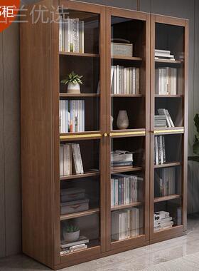新中全实木书柜组合整墙轻奢AVC带式玻璃门现房纳代书柜子收储物