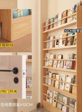 墙上门BMS后物架实木书架一体挂墙墙打面儿童绘本壁免孔超窄挂靠x