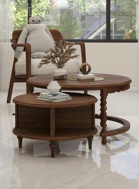 小户型移门边几原黑圆胡木桃木木组合法式复35184古北美客厅茶几