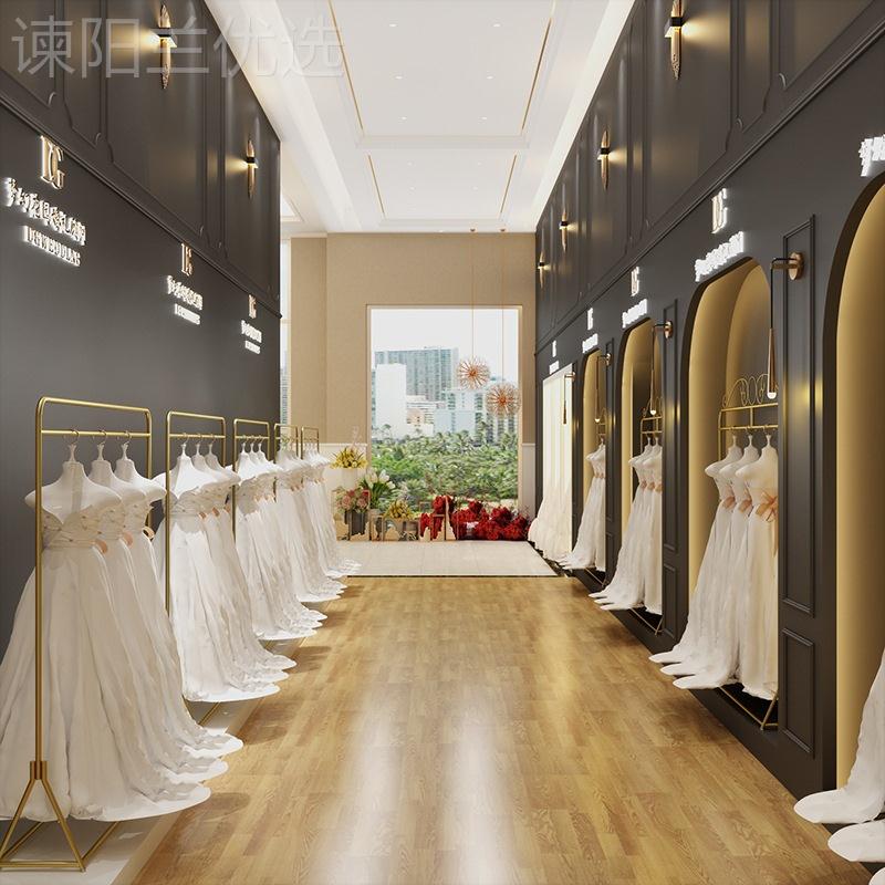 婚纱店子影架楼展旗示商场架礼服架子袍挂衣架金色落地服装店MQY