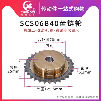 SCS高品质成型孔链轮3分40齿 06B40T外径125.5 精车内孔键槽顶丝