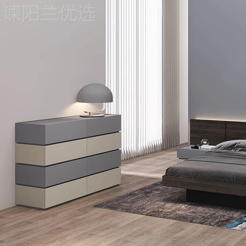 烤漆柜意式极简现代感大抽屉柜&子室卧大容量床尾储物八斗斗PQKx