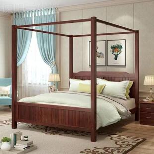 双子人柱子RFX床架床1.实5米民宿床新东中式 木 四柱床美式 南亚风格