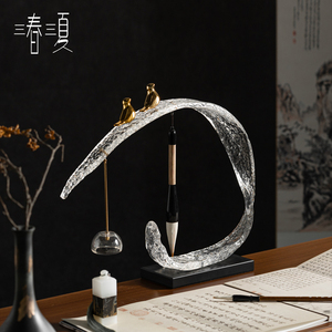 新中式高档透明创意笔架摆件书房样板间展示柜禅意工艺品软装饰品