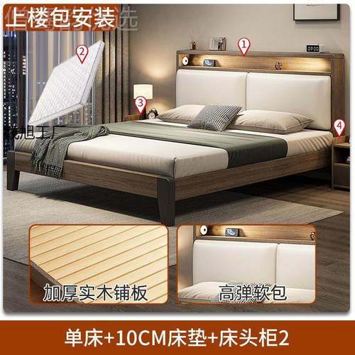 实木床1.5米简约代双人床1.8主卧出租房民宿济单现型1.2人UZH经床