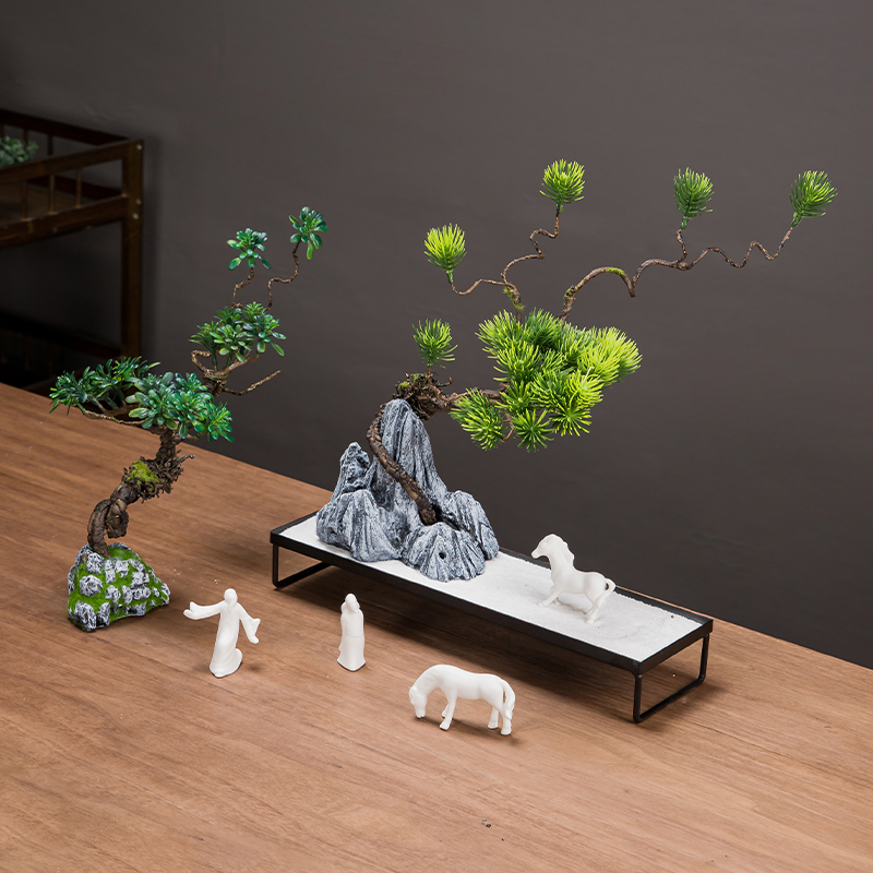 仿真花绿植迎客松盆栽家居客厅酒店柜台装饰仿景石布景摆件工艺品