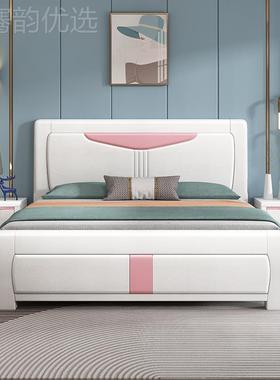 实白色木卧51ASZ.8米双人简约现代压纹实木床1.M经济型储物主床