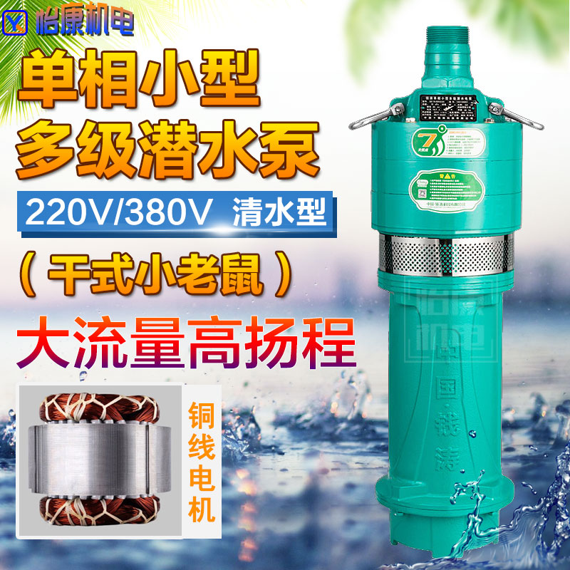 钱涛QD单相小型多级潜水泵干式水老鼠大流量扬程清水泵220V380V