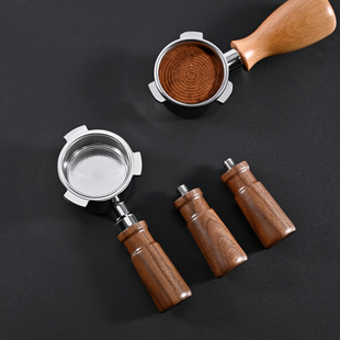 意式咖啡机有无底胡桃手柄短款实木柄无底M10通用替换萃取把手