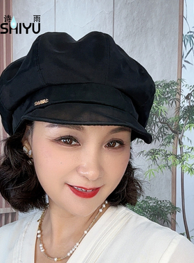 桑蚕丝贝雷帽子女夏新款真丝帽大头围显脸小画家八角帽复古报童帽