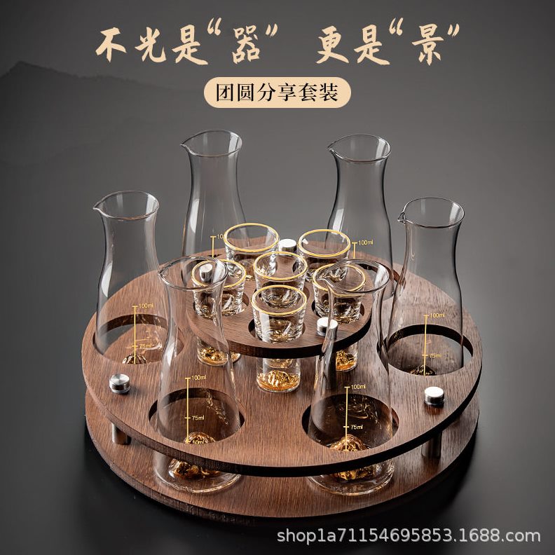 直销团圆白酒杯分酒器套装家用小一口杯水晶玻璃中式子弹杯个性酒
