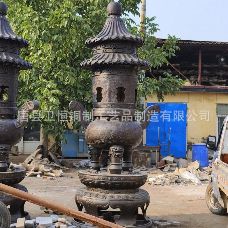 直销大型纯铜塔炉寺庙摆件祠堂焚经炉香炉铸铁三层塔炉室外圆形鼎