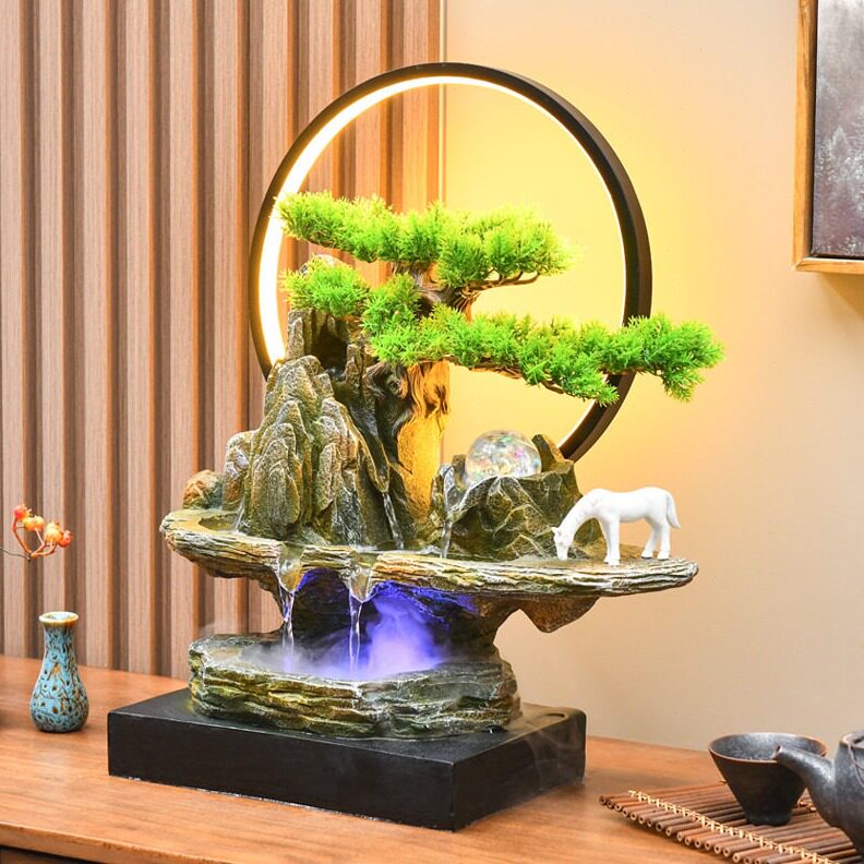 直销新中式假山流水喷泉公室端招财循环山水摆件装饰开业礼物档