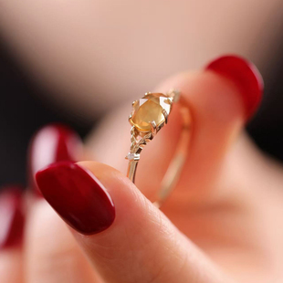 珞笙《玫瑰故事》天然黄水晶轻奢彩宝银镀金戒指指环礼物送闺蜜