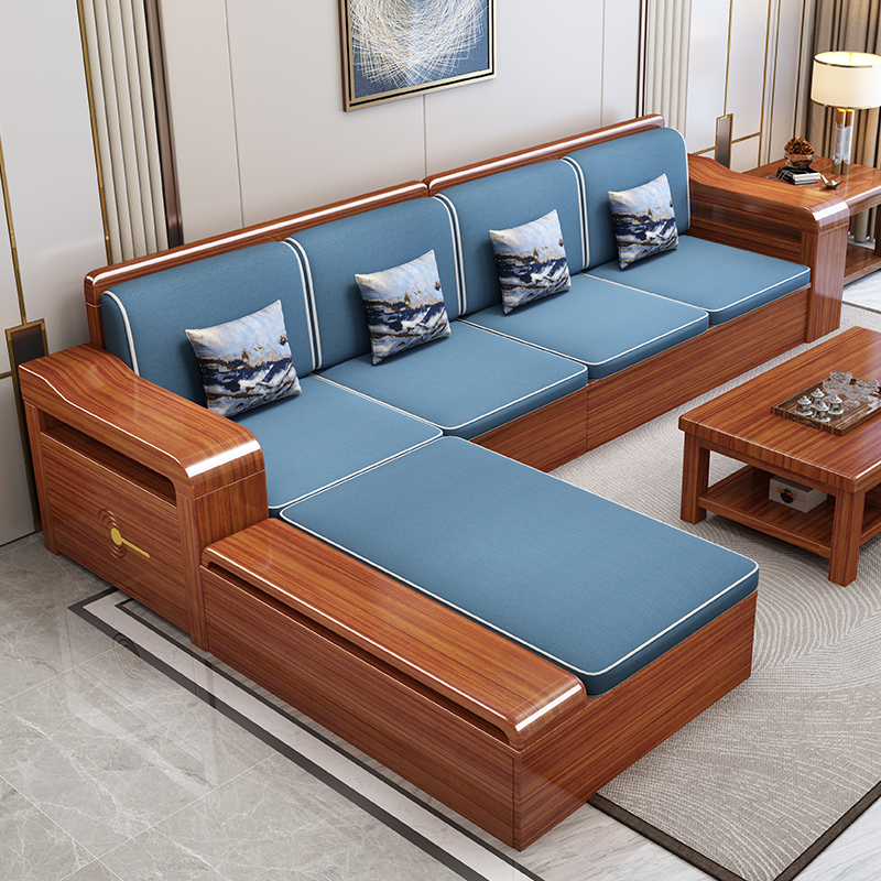 金丝胡桃木实木沙发组合客厅小户型冬夏两用新中式储物沙发