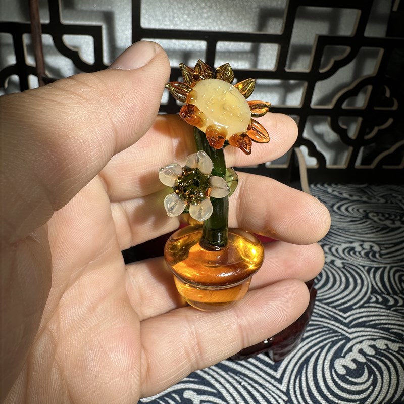 创意手工淄博琉璃向日葵摆件治愈清新花朵车载中控台后视镜装饰品