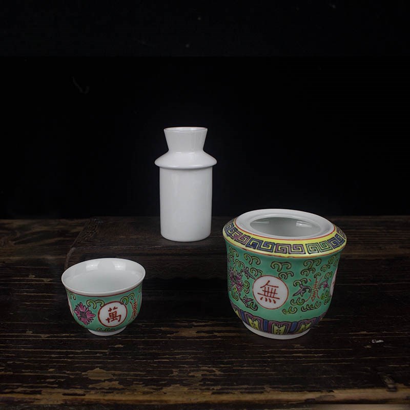 景德镇文革瓷器老厂货粉彩万寿无疆温酒器酒具中式陶瓷暖酒壶祝寿