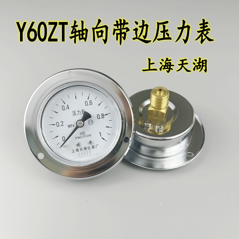 上海天湖Y60ZT轴向带边压力表真空负压面板嵌入气压水压液压油压